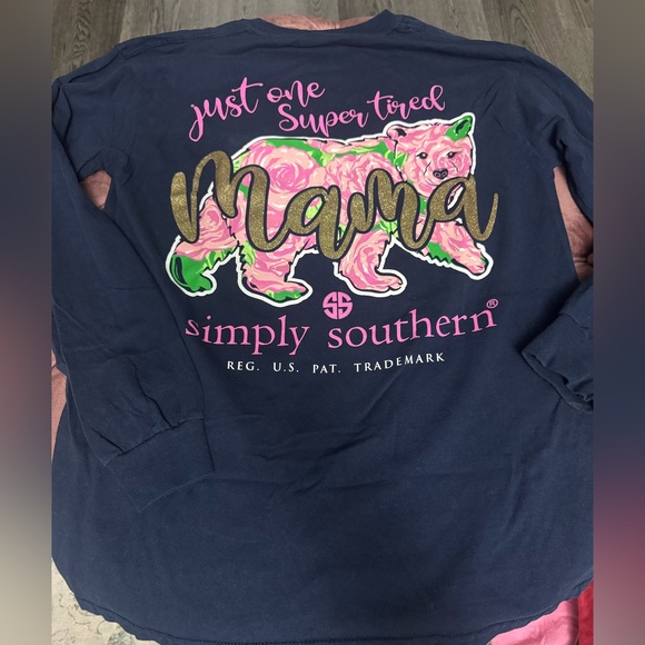 Simply Southern Dark Blue long sleeve with Pink Logo - Picture 1 of 4